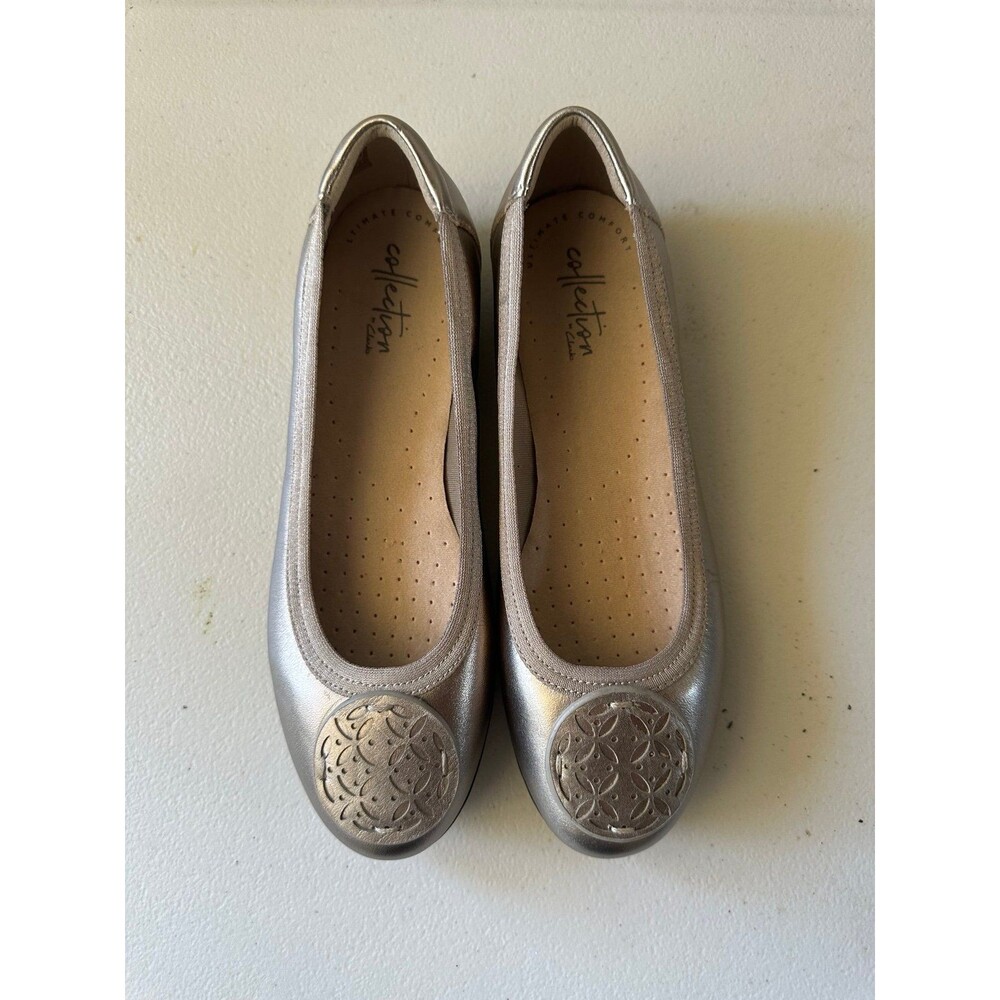 NWT Clarks Collection Pewter Metallic Gracelin Lola Leather Ballet Flats 6 - Picture 2 of 6